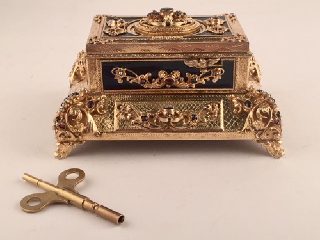 Mechanical singing gold gilt  bird box with a slid out (1 of 9)