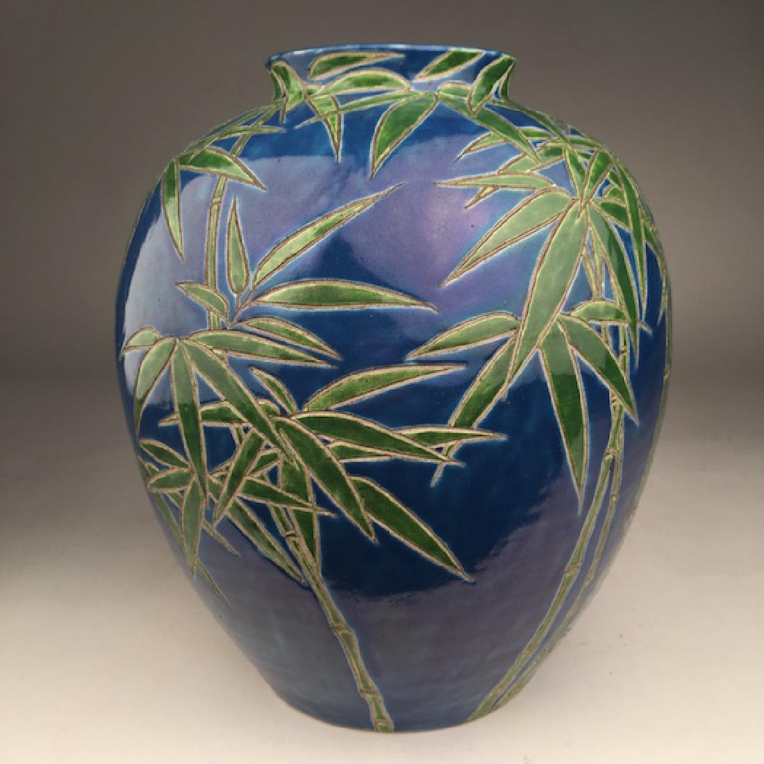 Circa 1900 Japanese studio porcelain vase with bamboo (1 of 7)