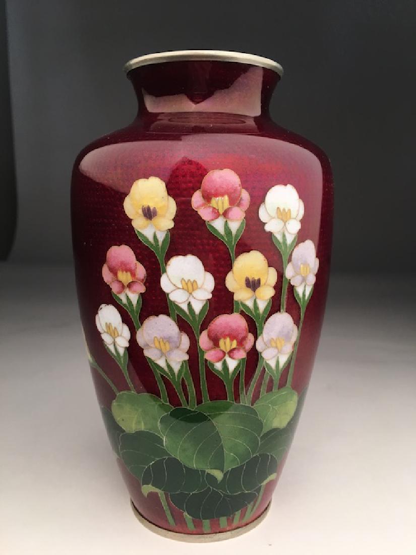 Japanese cloisonne Akasuke ox red vase with Begonia (1 of 4)