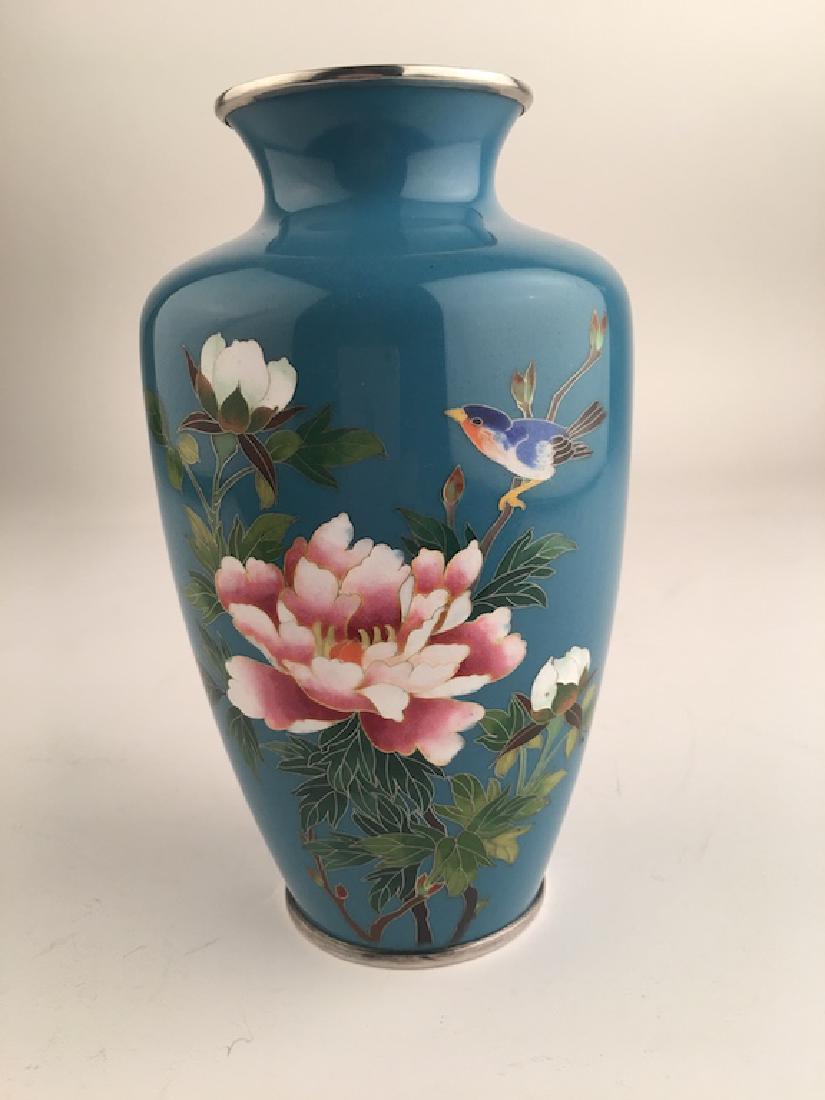 20th Century cloisonne vase with birds and flowers on (1 of 6)