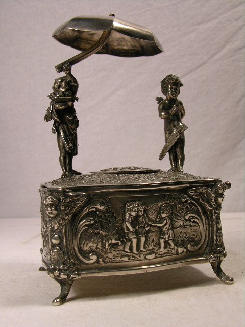 MECHANICAL STERLING SILVER SINGING BIRD BOX.DECOR - 4