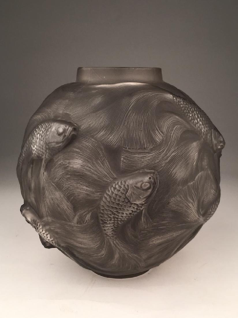 R. Lalique "Formose" vase in clear glass with a grey: R. Lalique "Formose" vase in clear glass with a grey patina. Signed in script "R. Lalique France No. 934". Height 6 3/4 inches. Reference; R. Lalique by Felix Marcilhac, page 425.