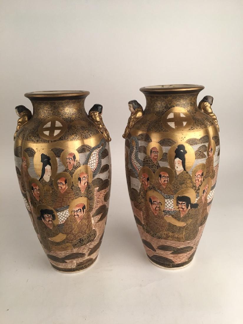 Pair of antique Satsuma vases with a "Thousand Face" (1 of 8)