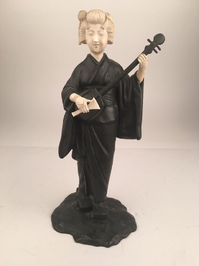 Japanese bronze Geisha playing a mandolin. (1 of 8)