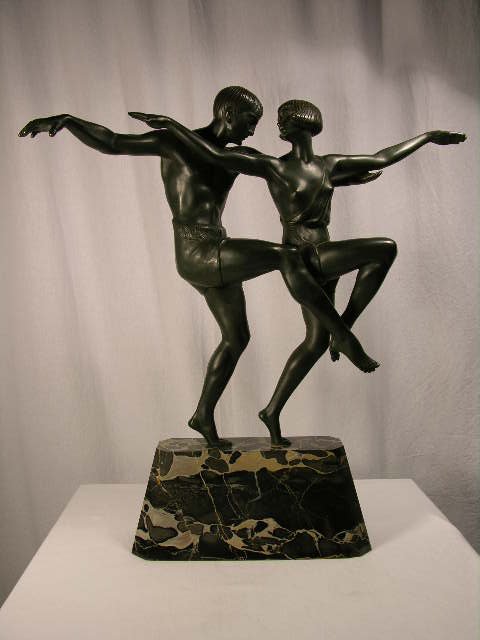 LE FAGUAYS BRONZE FIGURE OF A MAN AND WOMAN IN DAN