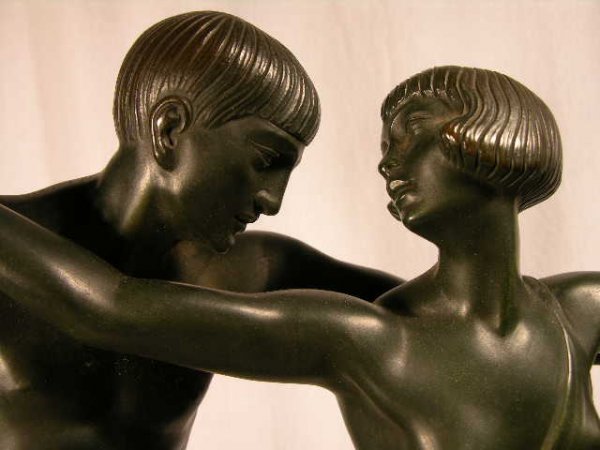 LE FAGUAYS BRONZE FIGURE OF A MAN AND WOMAN IN DAN - 4