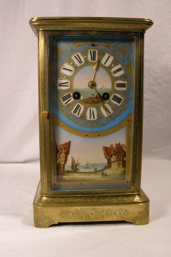 FRENCH MANTEL CLOCK BRASS WITH CHASED CASE AND T