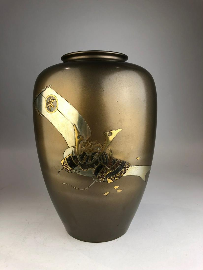 For Auction A Japanese Bronze And Mixed Metal Vase Depicting A