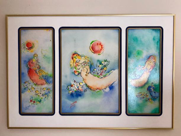 Ben Avram, Jerusalem artist.: Ben Avram, Jerusalem artist. Framed three panel oil on masonite. Each panle signed. Viewing area 20 inches x 31 inches. Overall with frame 38 inches x 26 inches.