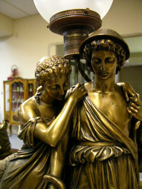 BRONZE. CLASSICAL SCULPTURE OF MAN AND LADY RESTI