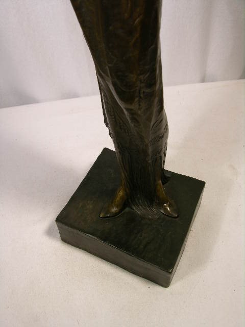 BRONZE FIGURE OF A LADY WEARING A FLOWING DRESS. - 2