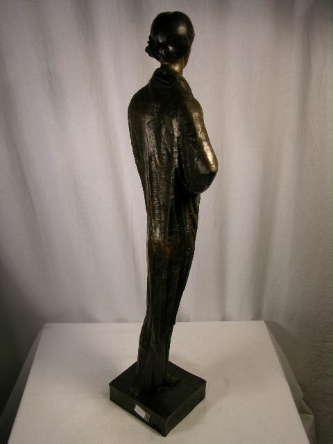 BRONZE FIGURE OF A LADY WEARING A FLOWING DRESS. - 3
