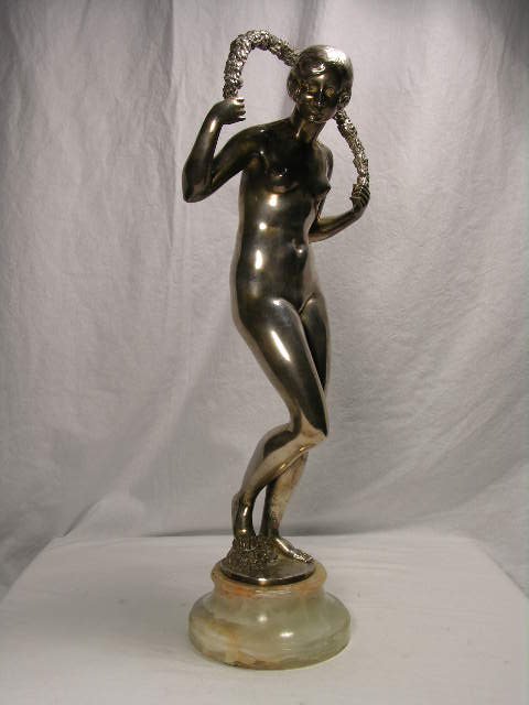 JOE DESCOMPS:BRONZE SCULPTURE. "GIRL WITH GARLAN