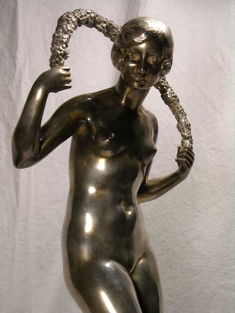 JOE DESCOMPS:BRONZE SCULPTURE. "GIRL WITH GARLAN - 3