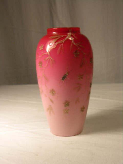 ENGLISH. "WEBB" VASE CIRCA 1900. PEACH TO ROSE C