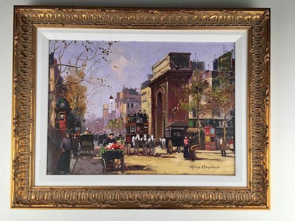 Antoine Blanchard (French, 1910-1988),: Antoine Blanchard (French, 1910-1988), Oil on canvas of a Parisian street scene. In a heavy gold gilt frame. View area 18 inches x 13 inches. Framed 24 inches x 18 1/2 inches. Signed Antoine Blanchard