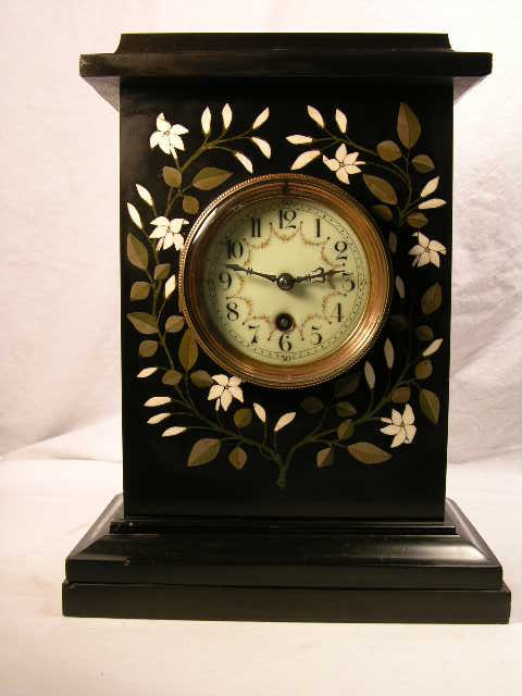 ANTIQUE PIETRA DURA CLOCK WITH HAND PAINTED DIAL.