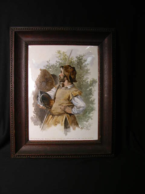 PAINTING OF DON QUIXOTE ON A PORCELAIN PLAQUE. IM
