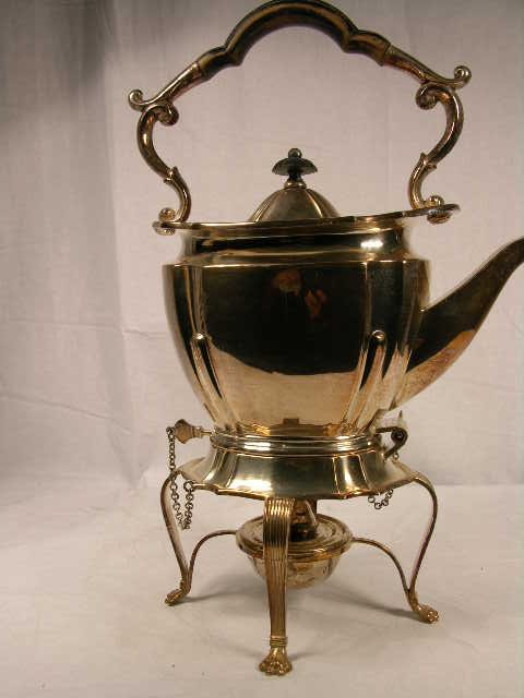 STERLING SILVER HOT TEA POT WITH BURNER. HINGED - 2