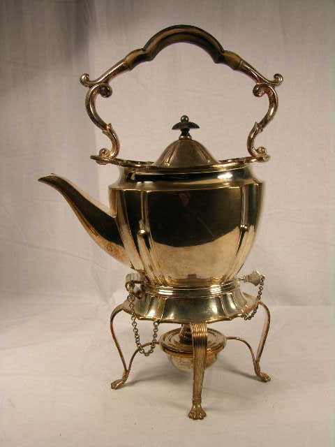 STERLING SILVER HOT TEA POT WITH BURNER. HINGED - 3