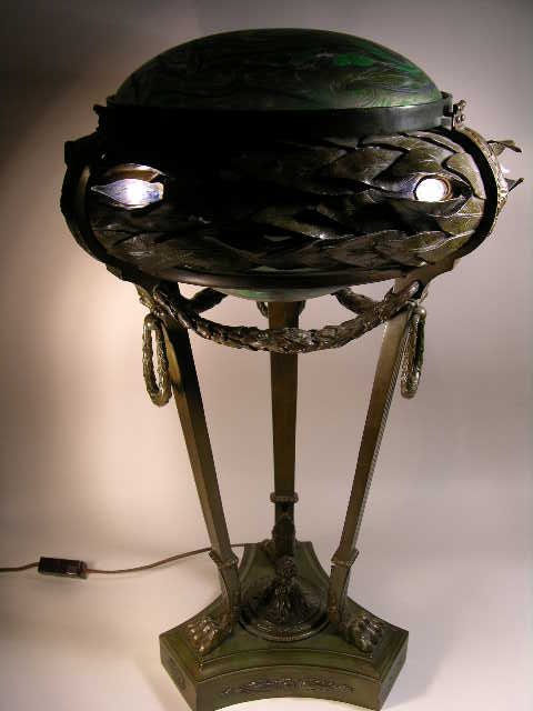 EXCEPTIONAL AND RARE BRONZE AND ART GLASS TABLE L
