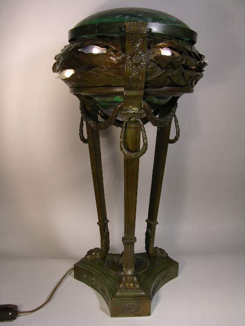 EXCEPTIONAL AND RARE BRONZE AND ART GLASS TABLE L - 9