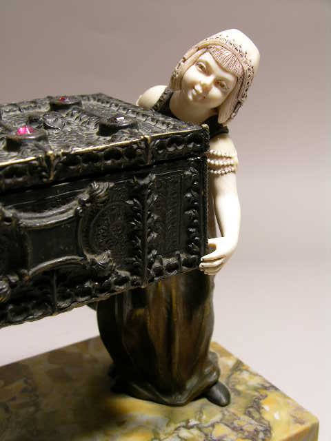 BRONZE AND IVORY FIGURINE OF TREASURE CHEST. - 2