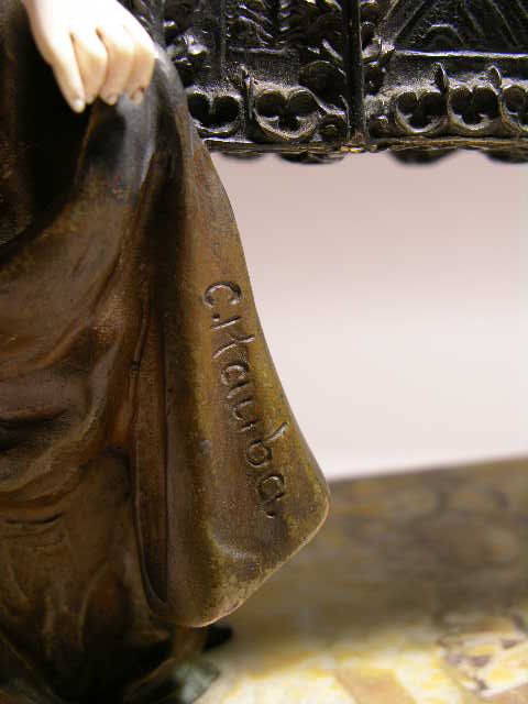 BRONZE AND IVORY FIGURINE OF TREASURE CHEST. - 5