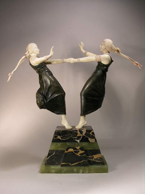 A. GILBERT: BRONZE SCULPTURE OF TWO YOUNG GIRLS. - 6