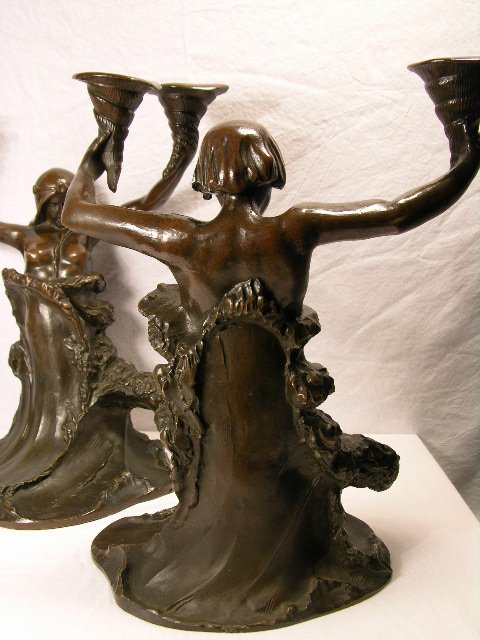 ART NOUVEAU BRONZE CANDELABRAS.