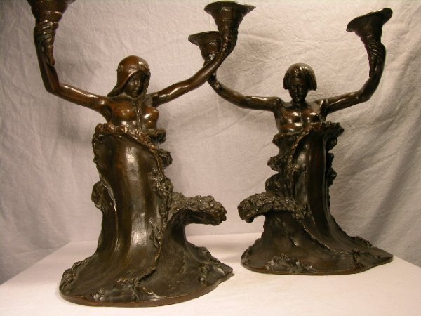 ART NOUVEAU BRONZE CANDELABRAS. - 2