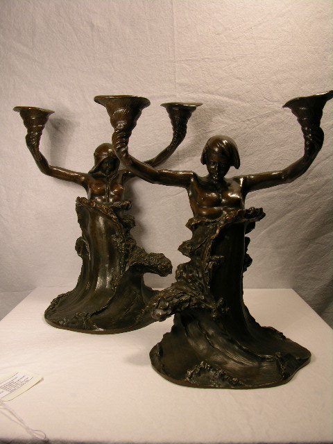 ART NOUVEAU BRONZE CANDELABRAS. - 5