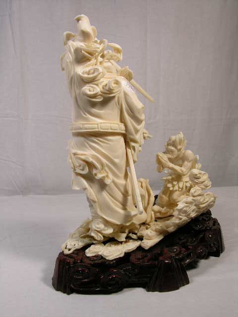 ANTIQUE CHINESE CARVING OF THREE FIGURES. A LARG - 2