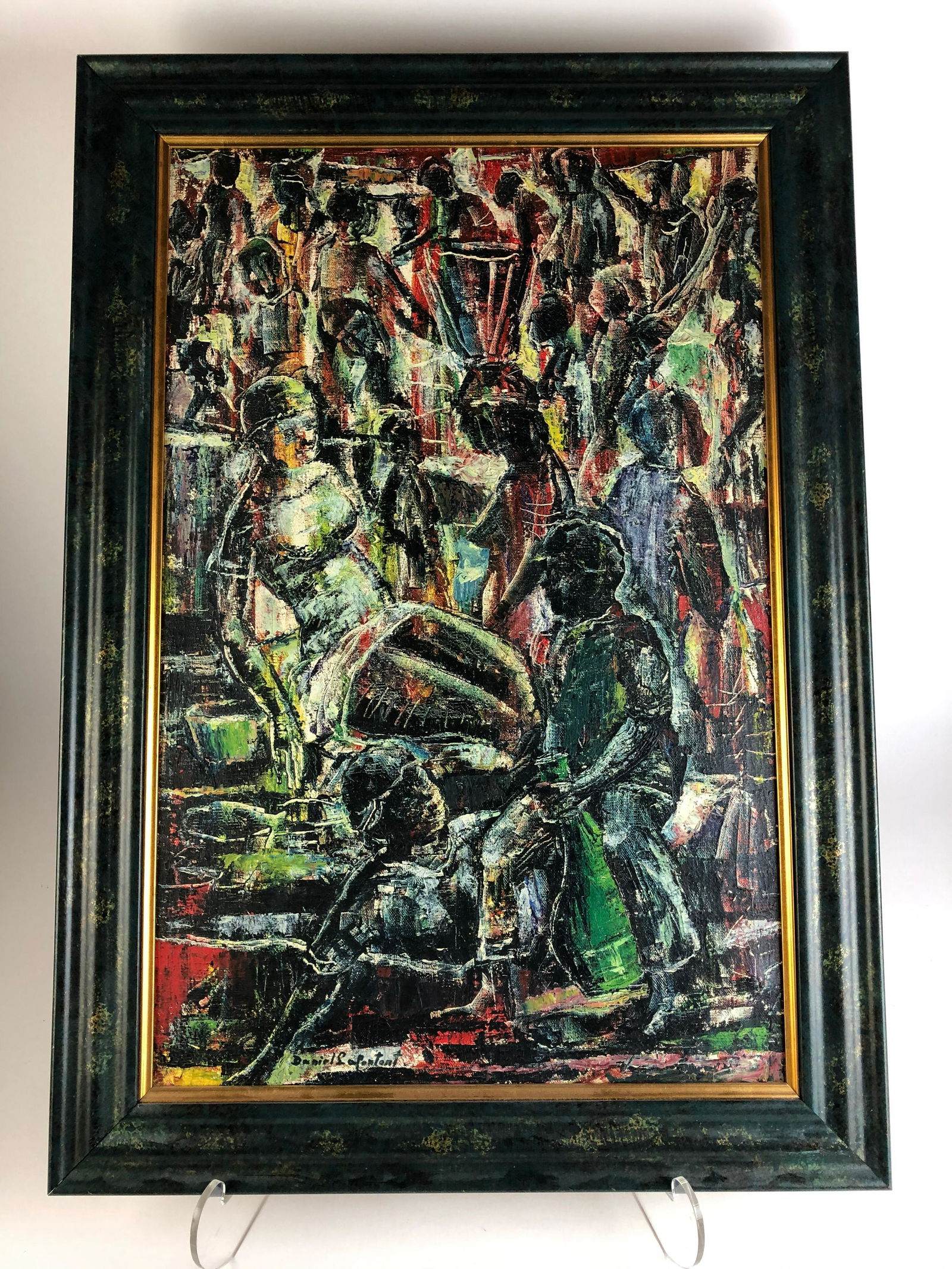Daniel Lafontant, (Haiti, born 1922).: Daniel Lafontant, (Haiti, born 1922).Abstract oil on canvas.Signed bottom left.Viewing area 15 inches x 23 inches.Framed 19 1/2 inches x 28 3/4 inches.