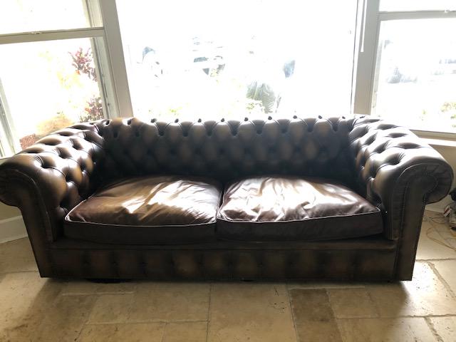 Brown Leather Chesterfield Library Sofa. (1 of 5)