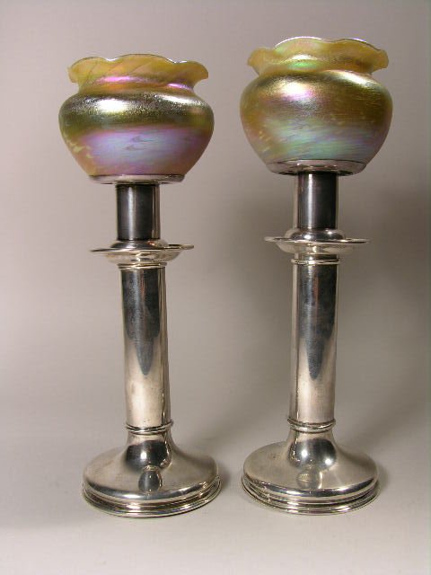 PAIR OF TIFFANY CANDLESTICKS.