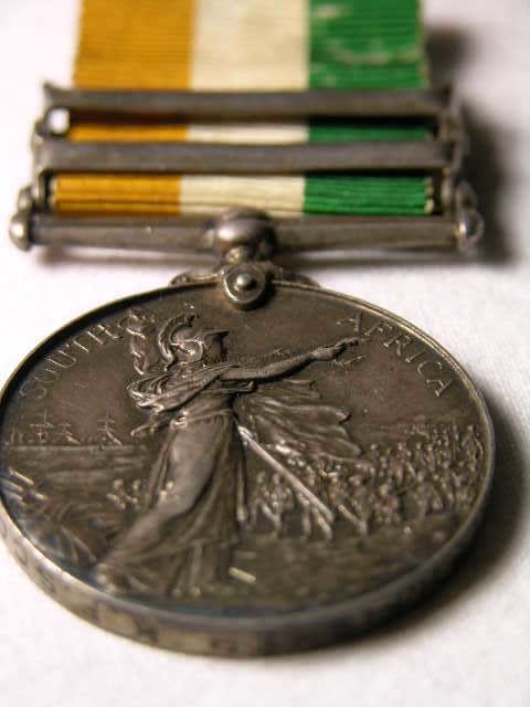 KINGS SOUTH AFRICA MEDAL. AWARDED TO ALL TROOPS : KINGS SOUTH AFRICA MEDAL. AWARDED TO ALL TROOPS WHO SERVED IN SOUTH AFRICA FROM JAN.1 1901 TO JUNE 1 1902. TWO BARS 1901AND 1902. EDGE READS " TRPR. H. FISHER. K.F. SCOUTS.