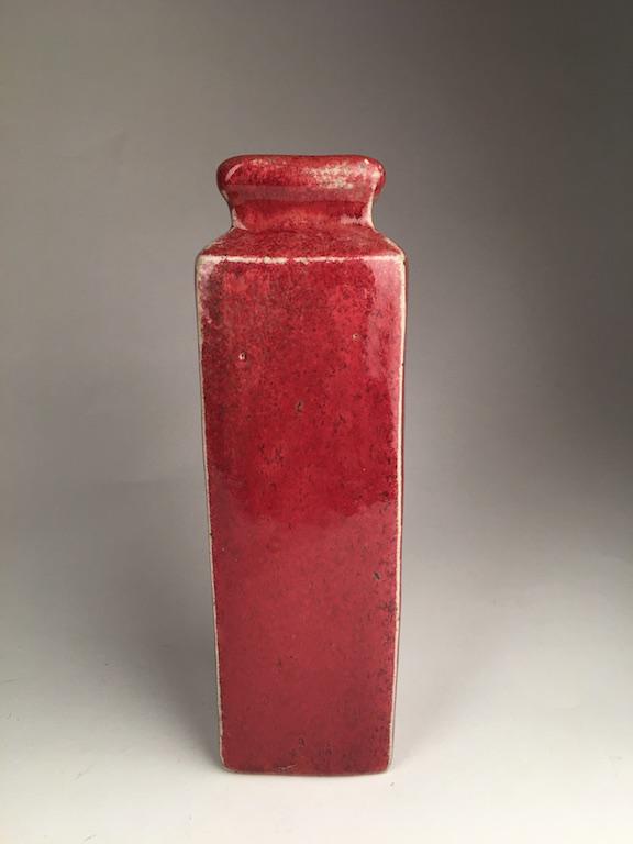 Rare antique Chinese square tall slender shap vase: Rare antique Chinese square tall slender shape vase rust color with a heavy glaze. Height 9 inches.