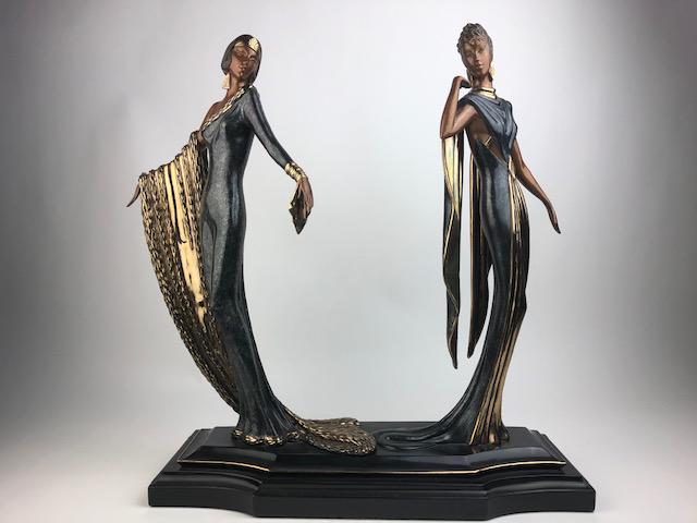 Erte (Romain De Tiftoff), "Duetto".: Erte (Romain De Tiftoff), "Duetto".A bronze figurine of two ladies.Stamped "3/500 C 1988 Seven Arts LTD. London"Also stamped with the Erte monogram.Overall height with base 19 1/4 inches.A C.O.A. will