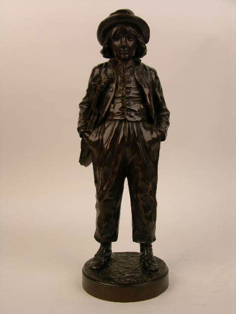 "J. GARNIER" BRONZE FIGURE.: "J. GARNIER" (FRENCH:1853-1910). A BRONZE FIGURE OF A YOUNG BOY WITH A VIOLIN UNDER HIS RIGHT ARM.SIGNED "J. GARNIER" IN THE BRONZE.HEIGHT 16 1/2"