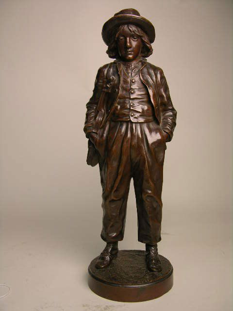 "J. GARNIER" BRONZE FIGURE.: "J. GARNIER" (FRENCH:1853-1910). AN INTERESTING BRONZE FIGURE OF A YOUNG BOY WITH A VIOLIN UNDER HIS RIGHT ARM.SIGNED "J. GARNIER" IN THE BRONZE.HEIGHT 16 1/2" Serial#/VIN: 1800