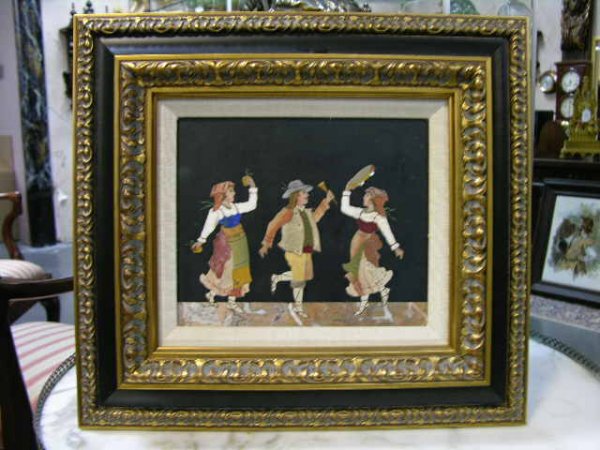 PIETRA DURA PLAQUE OF THREE PEOPLE DANCING WHILE