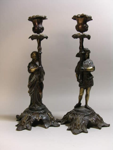 PAIR VICTORIAN BRONZE CANDLESTICKS.