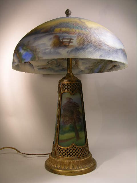 HANDEL REVERSE PAINTED TABLE LAMP.