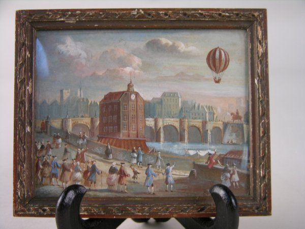 PAINTING OF ONE OF EUROPES FIRST HOT AIR BALLOON.