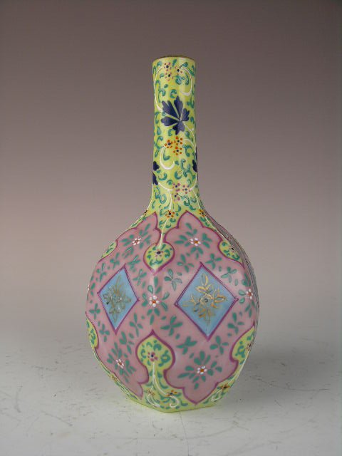 THOMAS WEBB (ENGLISH) ARABESQUE VASE.: THOMAS WEBB (ENGLISH) ARABESQUE VASE WITH HEAVY ENAMELLING ALL AROUND.HEIGHT 10".