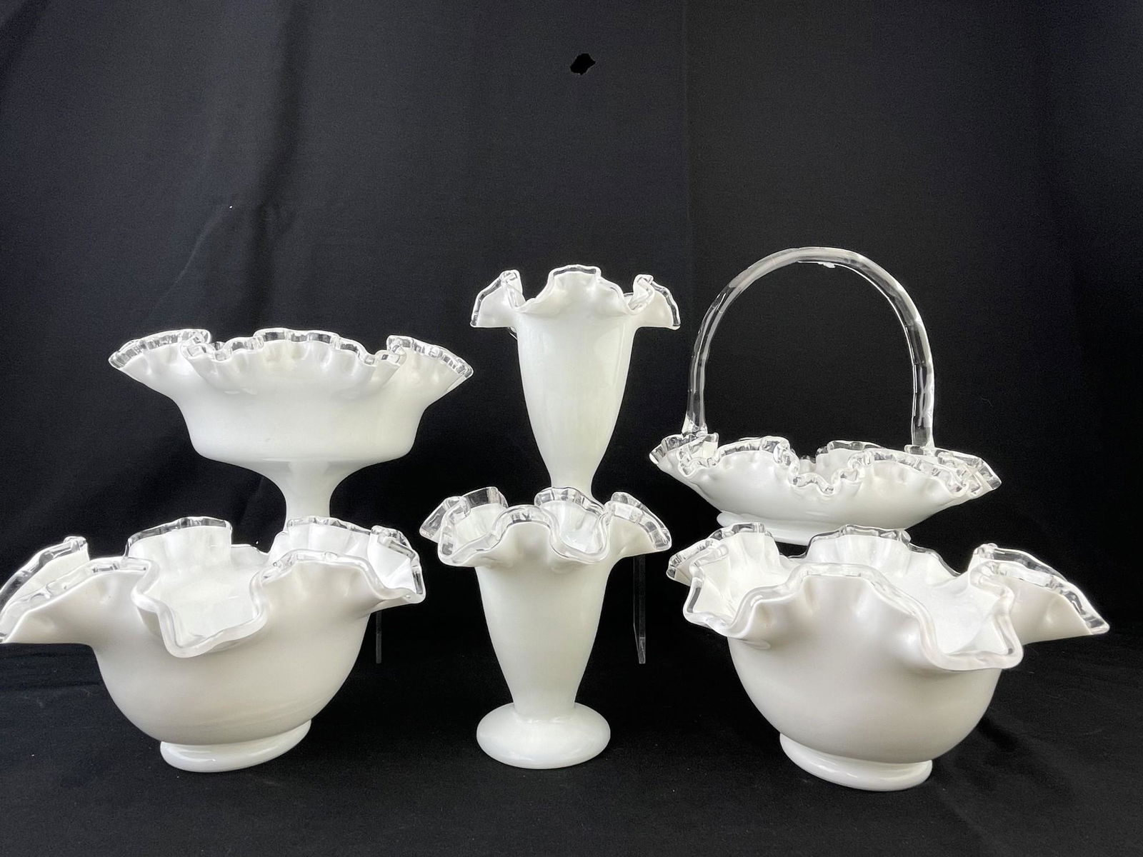 Six vintage Fenton silver crest milk white glass (1 of 6)