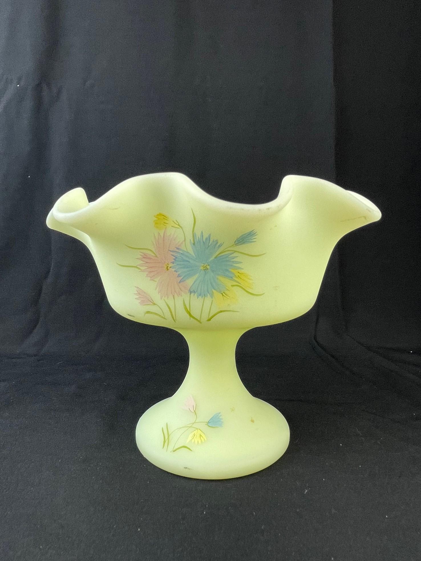 Vintage Fenton satin cream hand painted compote with (1 of 6)
