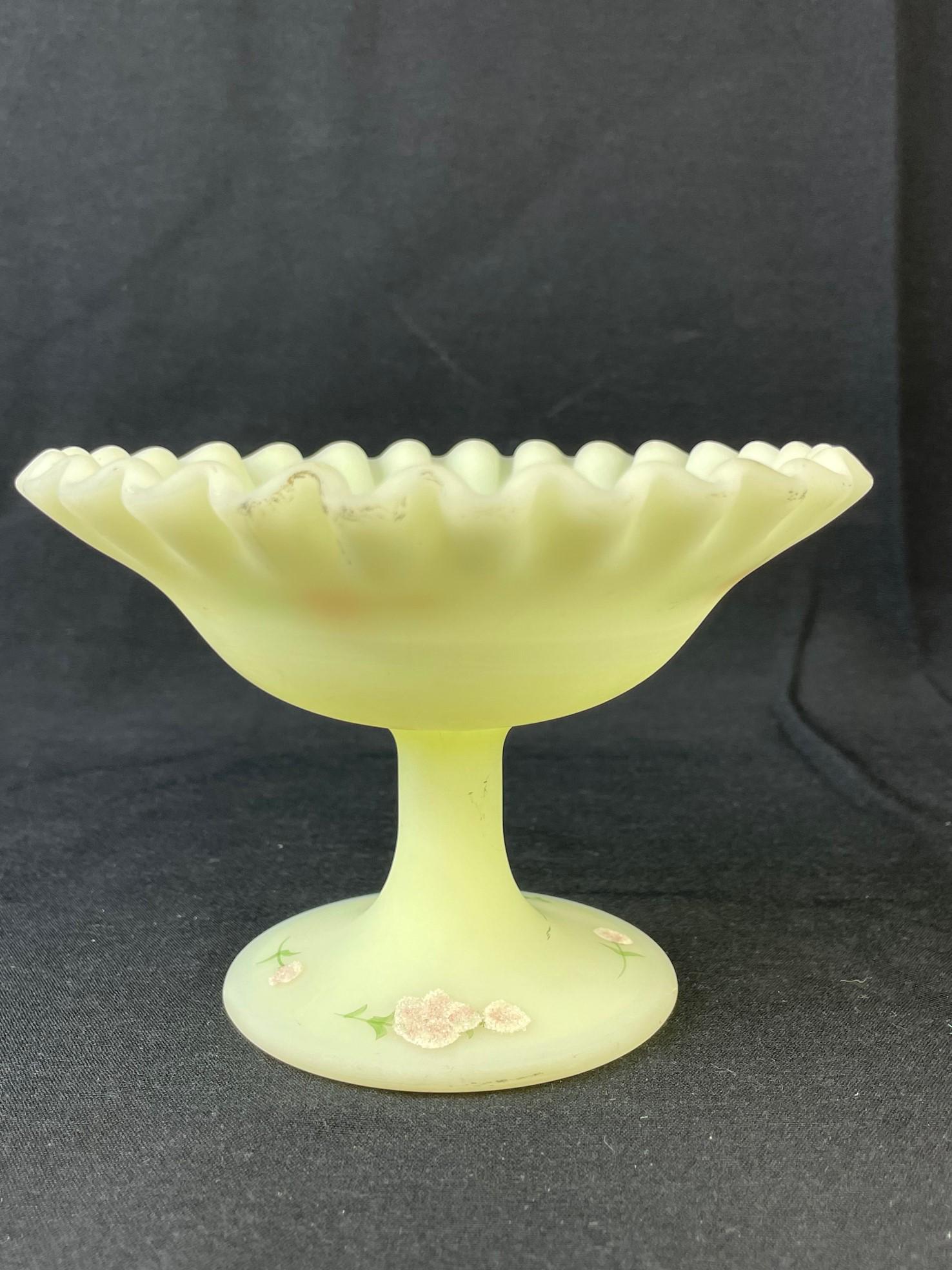 Vintage Fenton satin cream hand painted compote with (1 of 6)