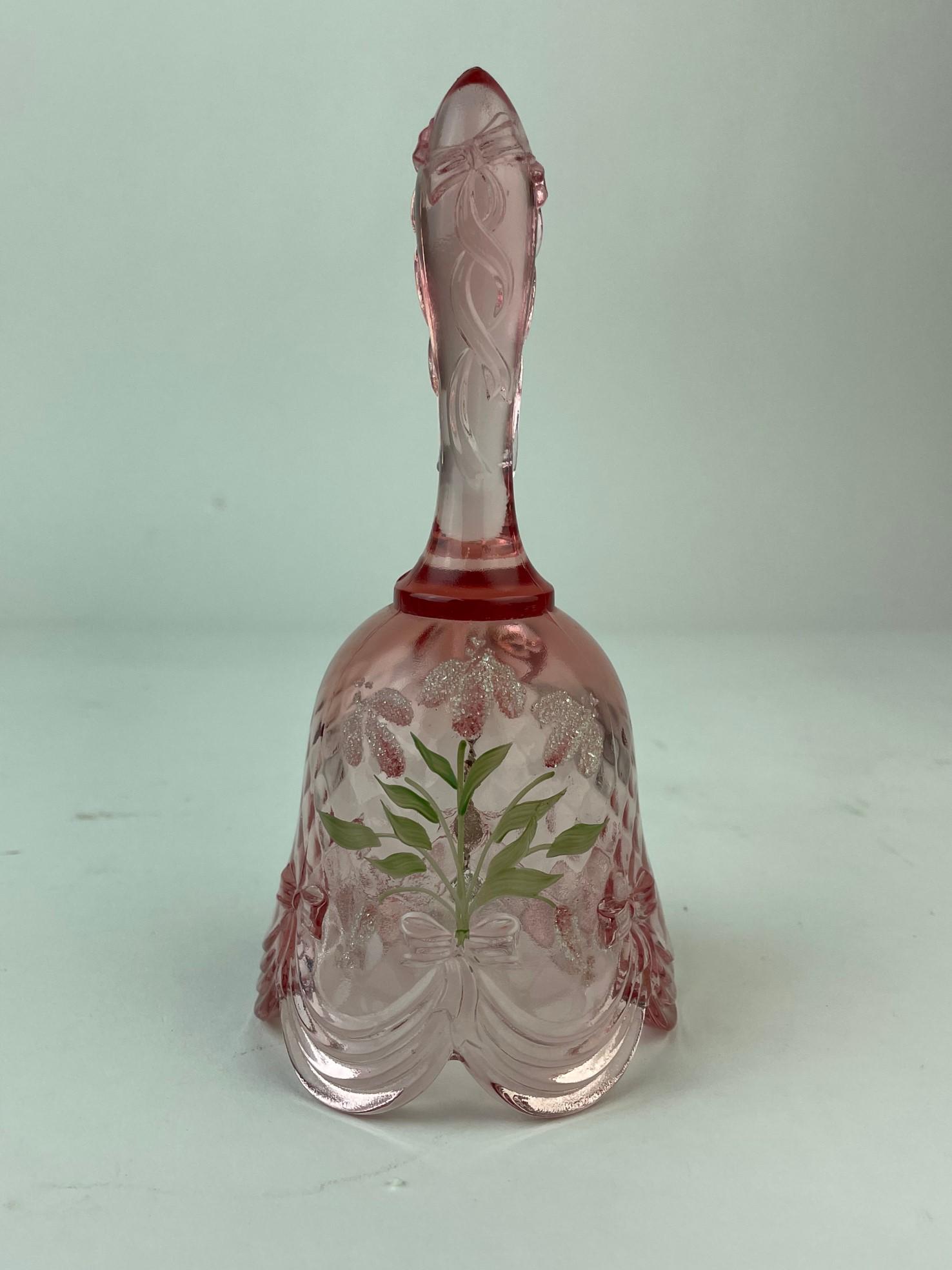 Vintage Fenton hand painted pink art glass bell. (1 of 7)